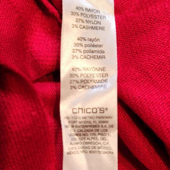 Chicos $99 Medium Red Rayon Cashmere Blend Pullover Boatneck 3/4 Sleeve - Picture 6 of 8